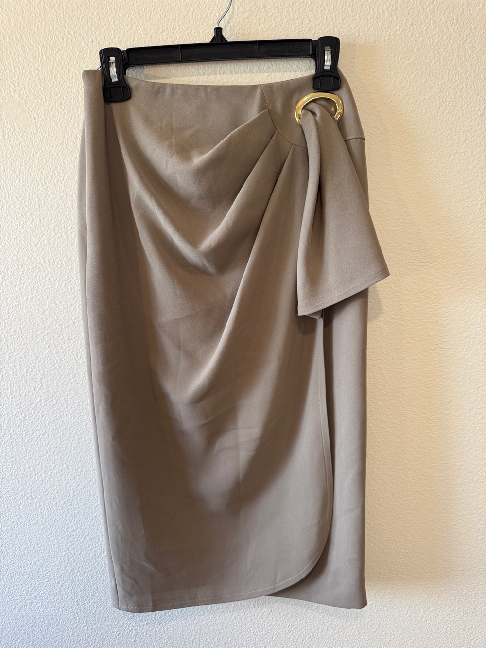 Dior Taupe Draped Pencil Skirt with Gold Ring Accent